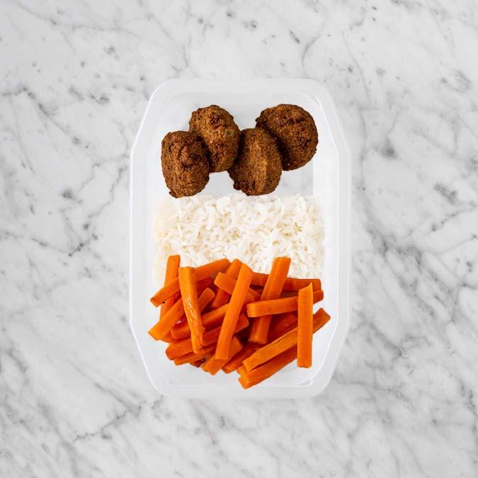 200g Baked Falafel 200g Basmati Rice 150g Honey Baked Carrots