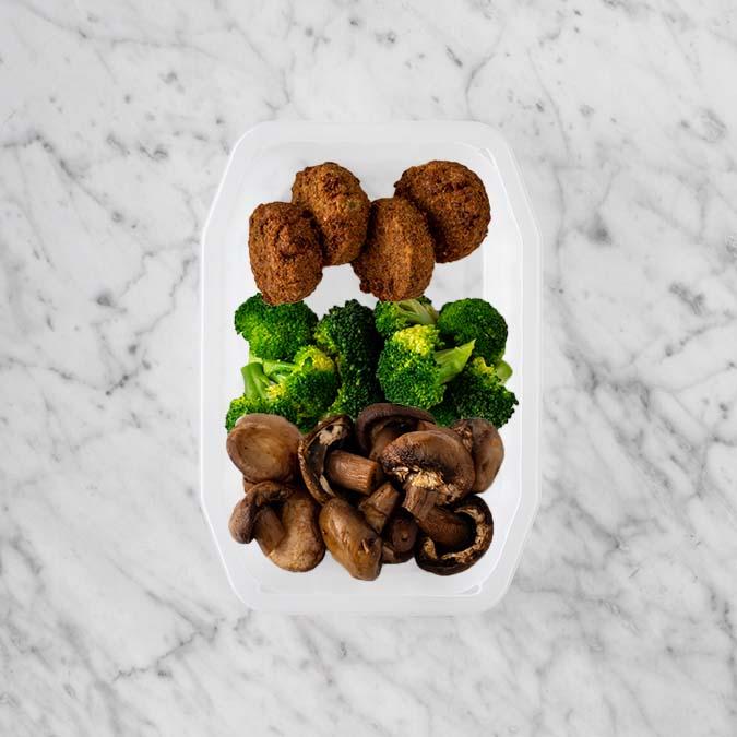 150g Baked Falafel 100g Broccoli 100g Mushrooms