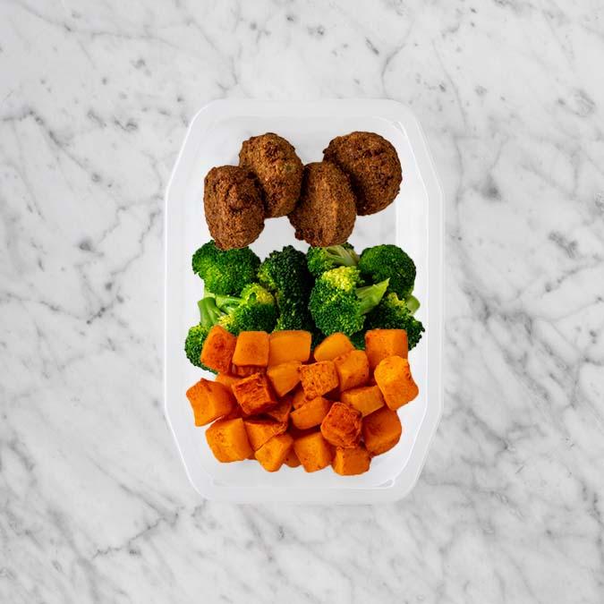 250g Baked Falafel 100g Broccoli 100g Rosemary Baked Sweet Potato