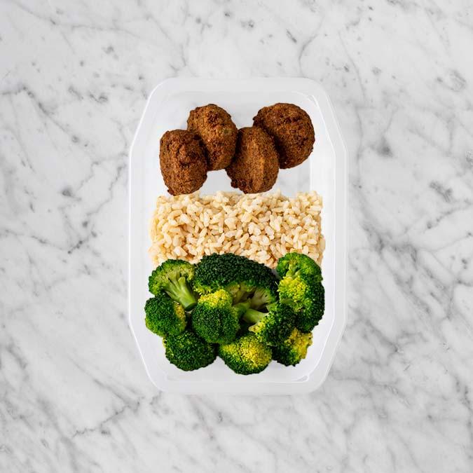150g Baked Falafel 100g Brown Rice 100g Broccoli