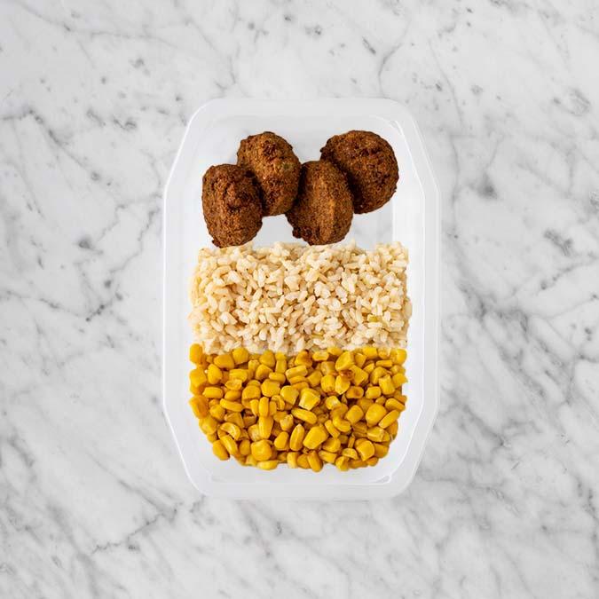 150g Baked Falafel 100g Brown Rice 100g Corn