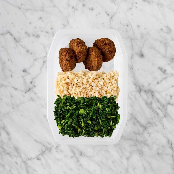 150g Baked Falafel 100g Brown Rice 100g Kale