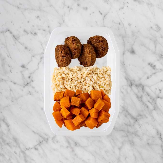 100g Baked Falafel 100g Brown Rice 100g Smokey Pumpkin