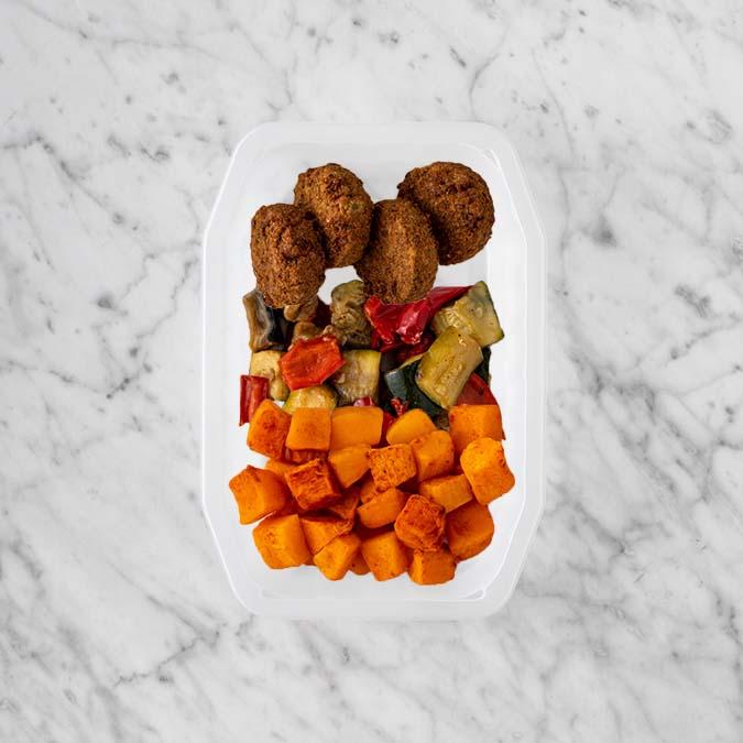 150g Baked Falafel 100g Char Veg 100g Rosemary Baked Sweet Potato