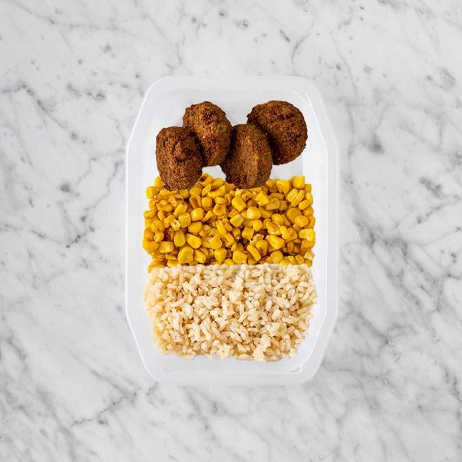 150g Baked Falafel 100g Corn 100g Brown Rice