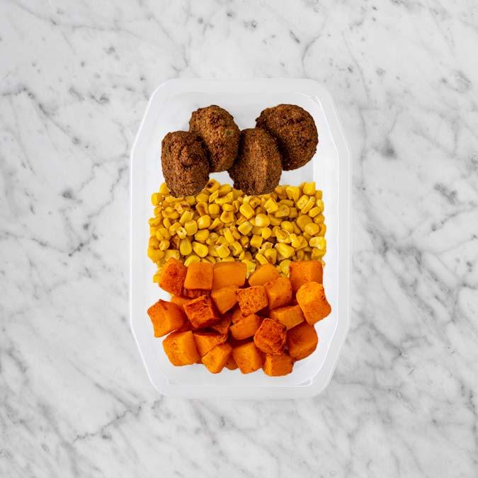 100g Baked Falafel 100g Corn 100g Rosemary Baked Sweet Potato