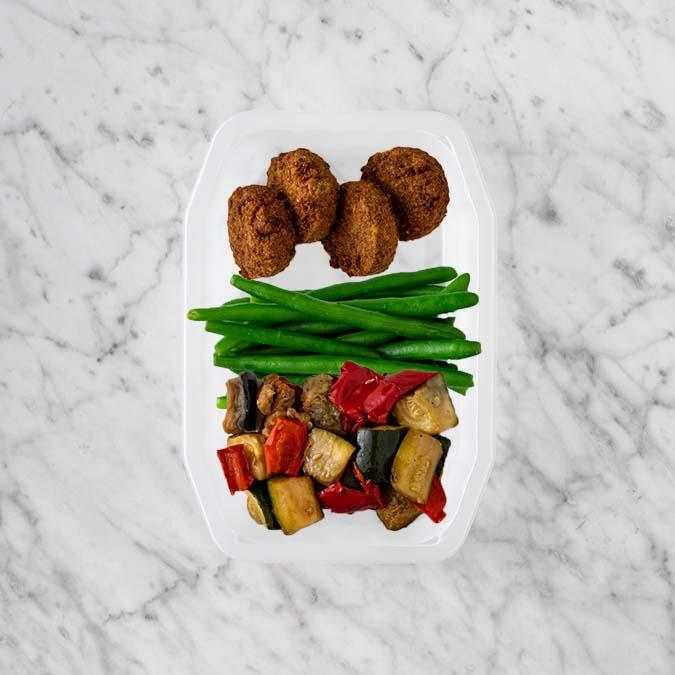 150g Baked Falafel 100g Green Beans 100g Char Veg