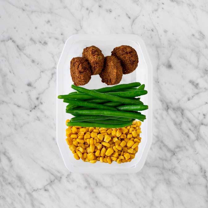 100g Baked Falafel 100g Green Beans 100g Corn