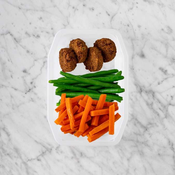 100g Baked Falafel 50g Green Beans 50g Honey Baked Carrots