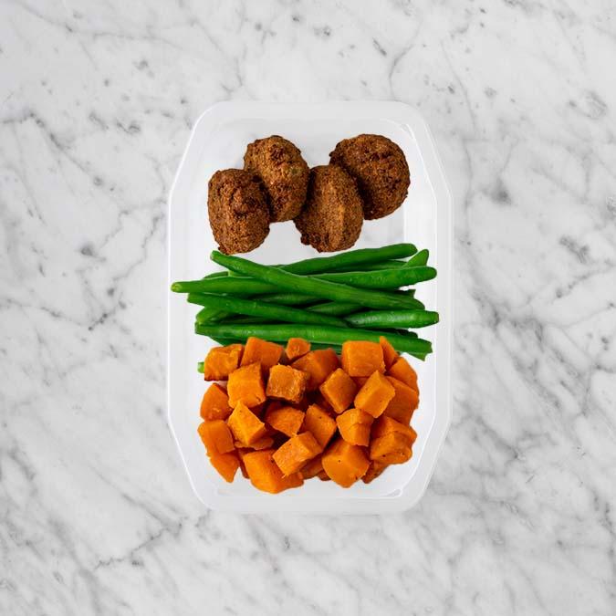 150g Baked Falafel 100g Green Beans 100g Smokey Pumpkin