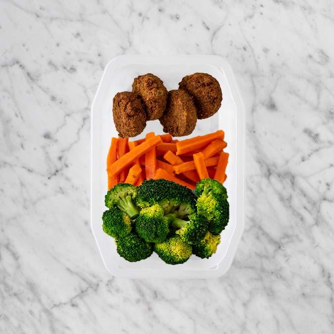 150g Baked Falafel 100g Honey Baked Carrots 100g Broccoli