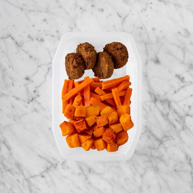 150g Baked Falafel 100g Honey Baked Carrots 100g Rosemary Baked Sweet Potato