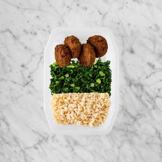 150g Baked Falafel 100g Kale 100g Brown Rice