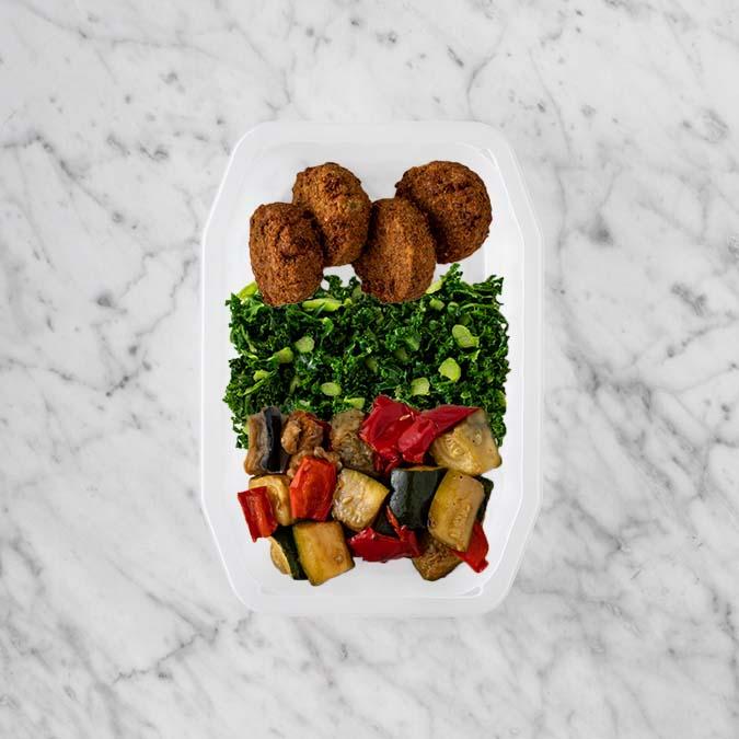 100g Baked Falafel 100g Kale 100g Char Veg