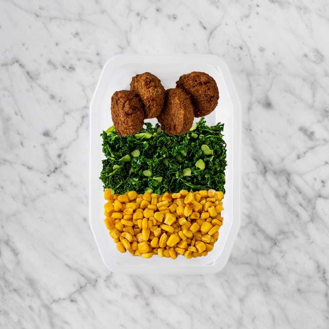 150g Baked Falafel 100g Kale 100g Corn