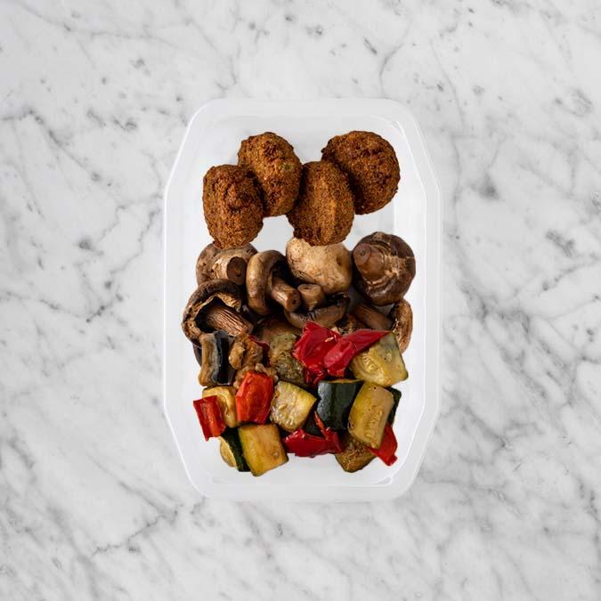 100g Baked Falafel 100g Mushrooms 100g Char Veg