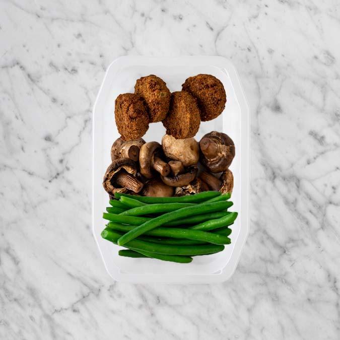 100g Baked Falafel 250g Mushrooms 250g Green Beans
