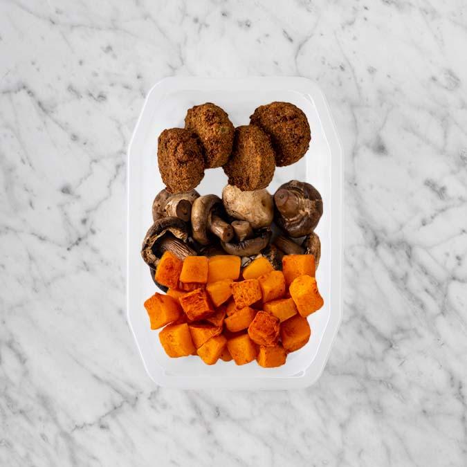 150g Baked Falafel 100g Mushrooms 100g Rosemary Baked Sweet Potato