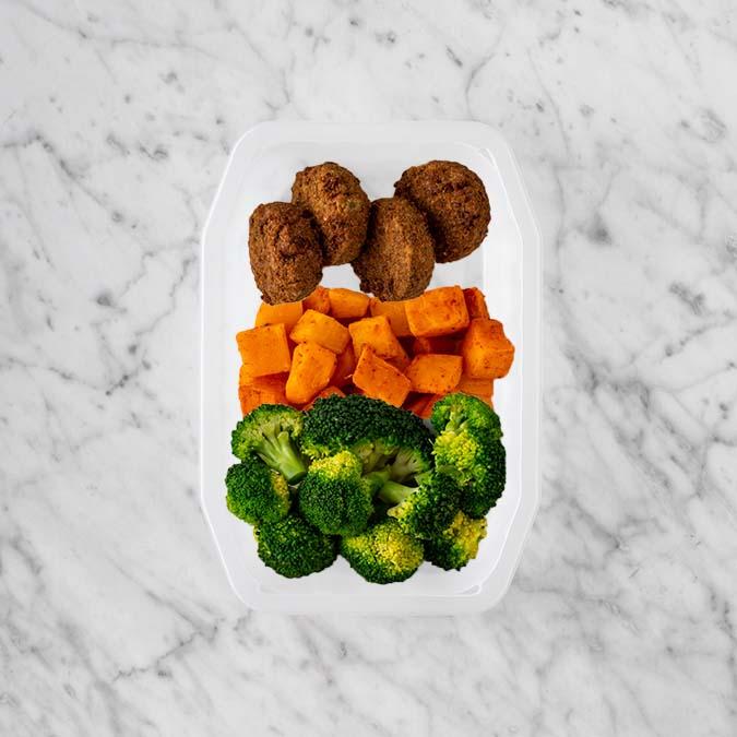 150g Baked Falafel 100g Rosemary Baked Sweet Potato 100g Broccoli