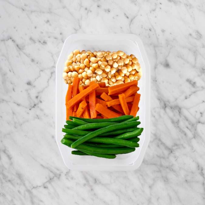 250g Chickpeas 50g Honey Baked Carrots 200g Green Beans