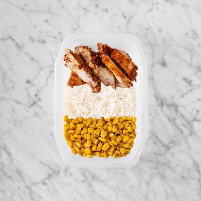 100g Chipotle Chicken Thigh 50g Basmati Rice 250g Corn