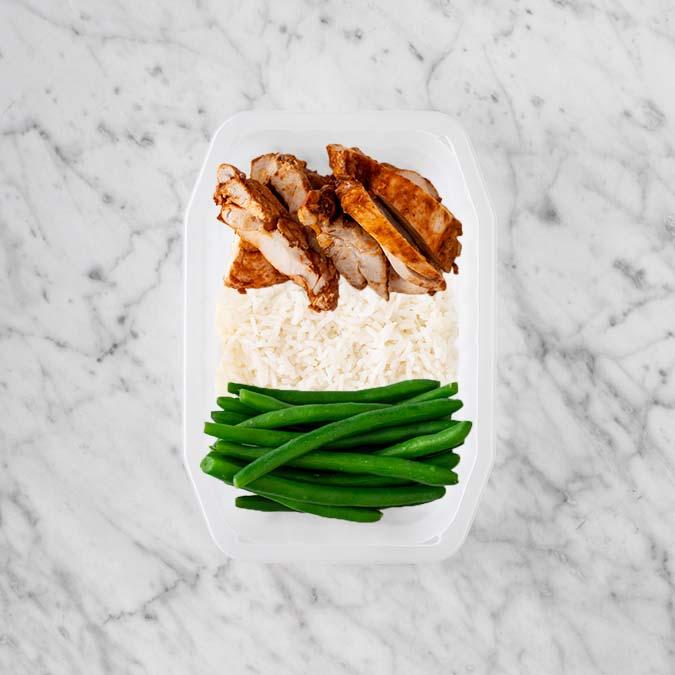 100g Chipotle Chicken Thigh 150g Basmati Rice 250g Green Beans