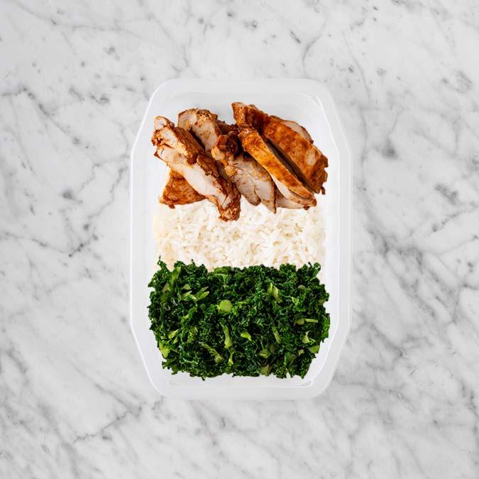 100g Chipotle Chicken Thigh 100g Basmati Rice 150g Kale