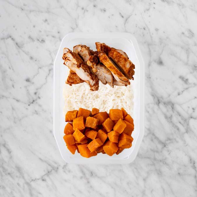 100g Chipotle Chicken Thigh 50g Basmati Rice 100g Smokey Pumpkin