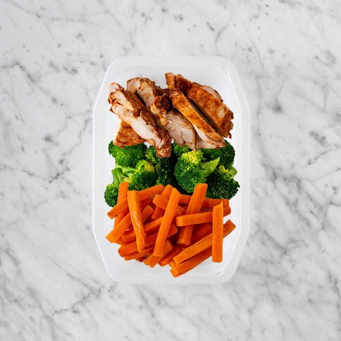 150g Chipotle Chicken Thigh 200g Broccoli 50g Honey Baked Carrots