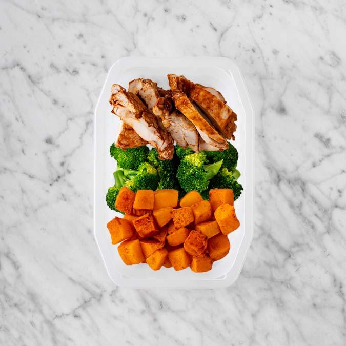 100g Chipotle Chicken Thigh 50g Broccoli 150g Rosemary Baked Sweet Potato