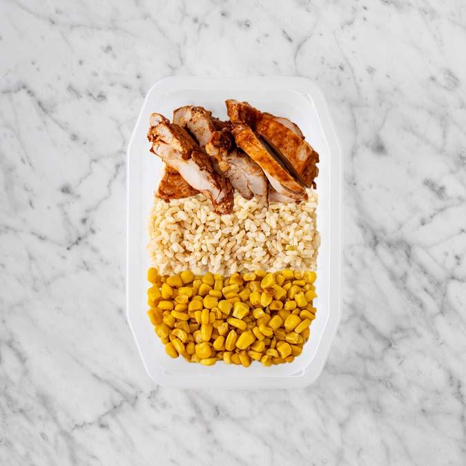 100g Chipotle Chicken Thigh 50g Brown Rice 250g Corn