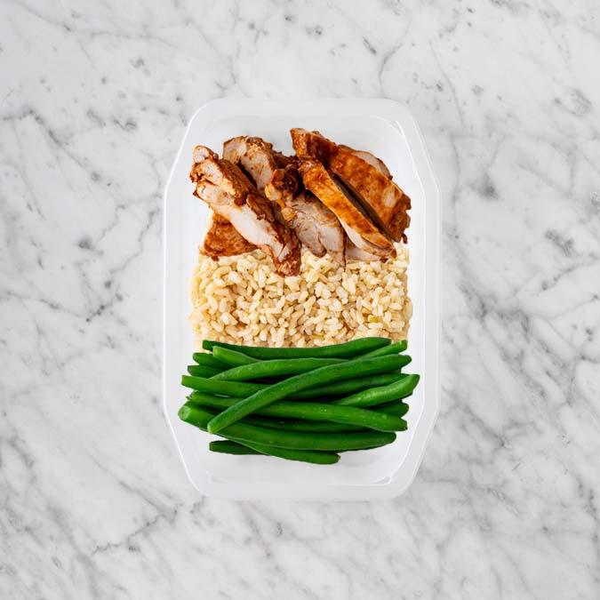 250g Chipotle Chicken Thigh 100g Brown Rice 100g Green Beans
