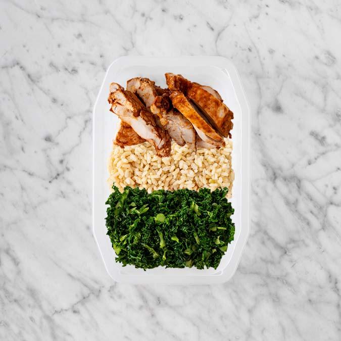 100g Chipotle Chicken Thigh 50g Brown Rice 150g Kale