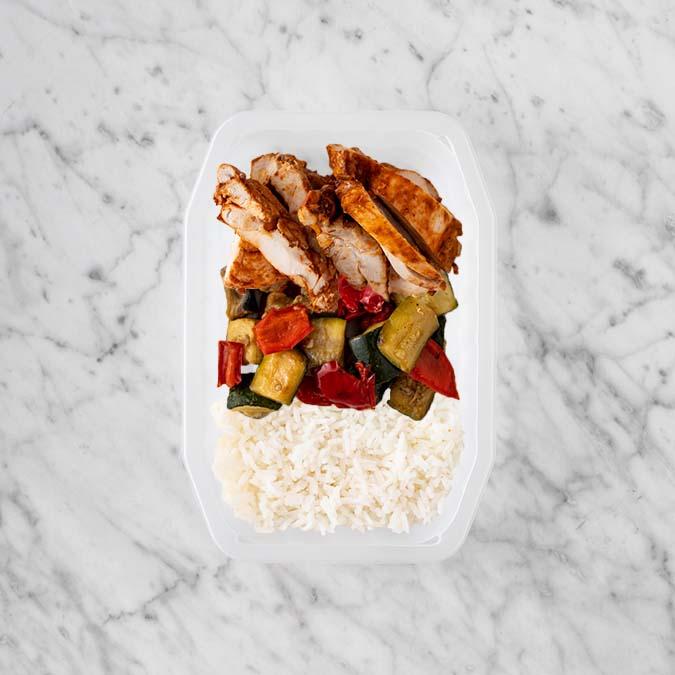 100g Chipotle Chicken Thigh 50g Char Veg 200g Basmati Rice