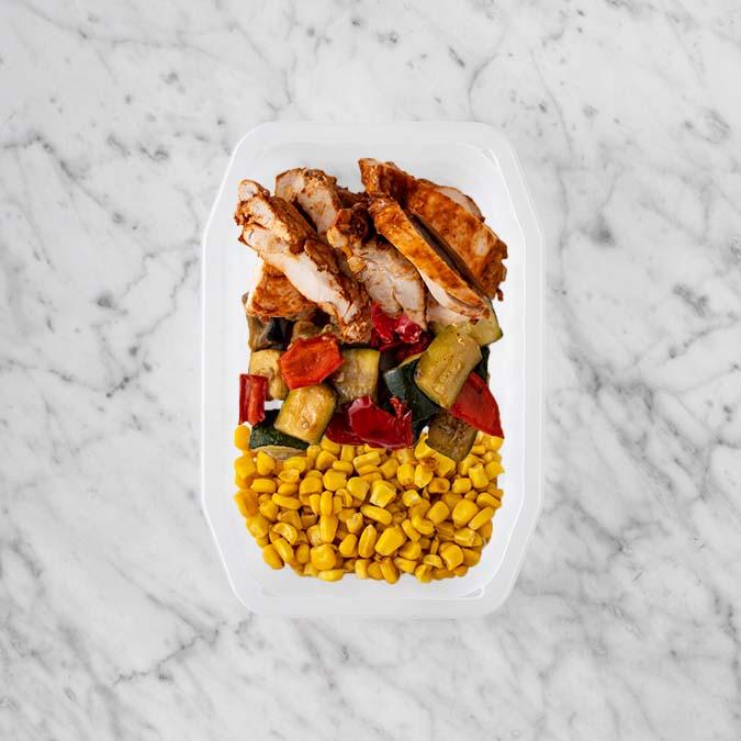 100g Chipotle Chicken Thigh 50g Char Veg 100g Corn