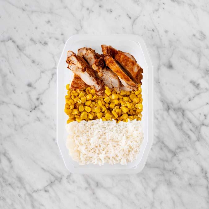 100g Chipotle Chicken Thigh 50g Corn 200g Basmati Rice