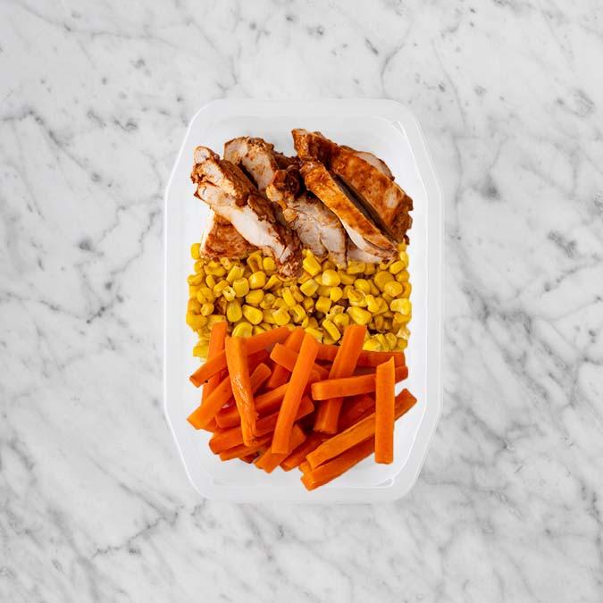 100g Chipotle Chicken Thigh 50g Corn 250g Honey Baked Carrots