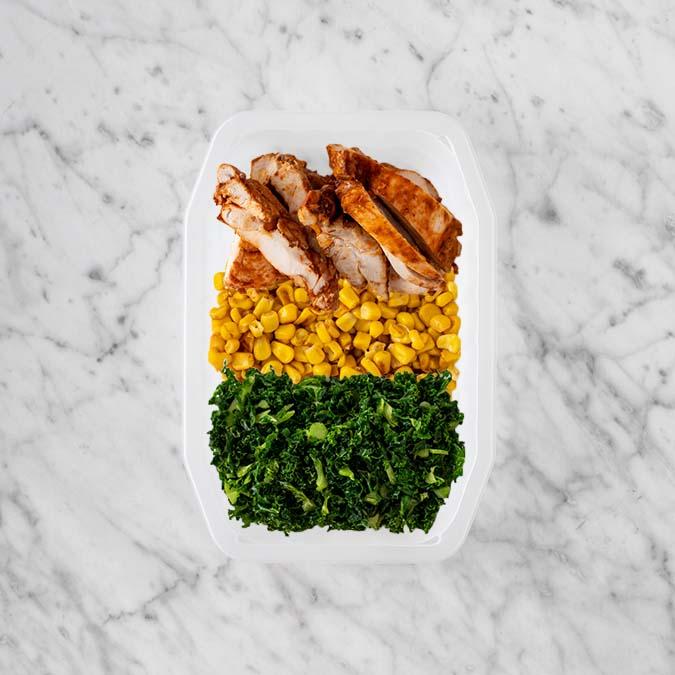 100g Chipotle Chicken Thigh 50g Corn 250g Kale