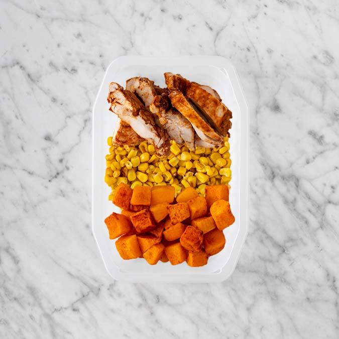 100g Chipotle Chicken Thigh 50g Corn 250g Rosemary Baked Sweet Potato