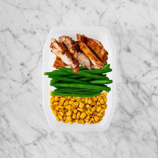 100g Chipotle Chicken Thigh 150g Green Beans 100g Corn