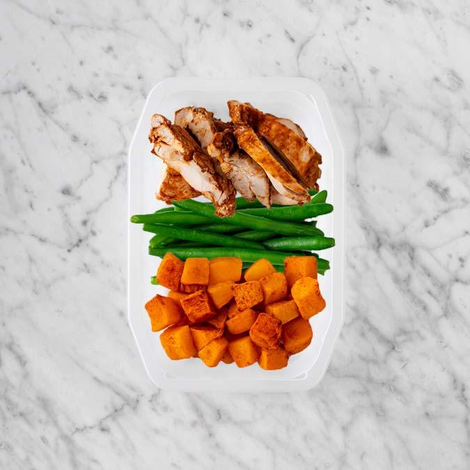 100g Chipotle Chicken Thigh 200g Green Beans 200g Rosemary Baked Sweet Potato