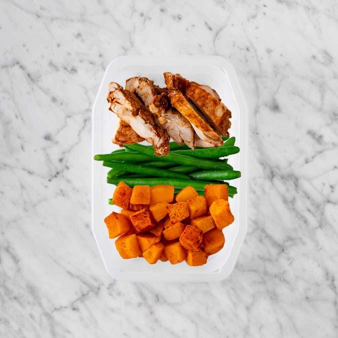 100g Chipotle Chicken Thigh 100g Green Beans 50g Rosemary Baked Sweet Potato