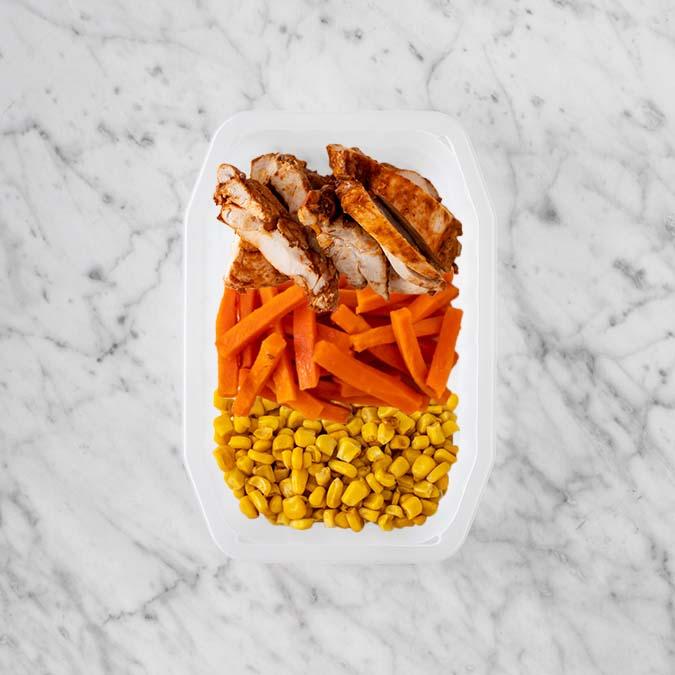 100g Chipotle Chicken Thigh 50g Honey Baked Carrots 50g Corn