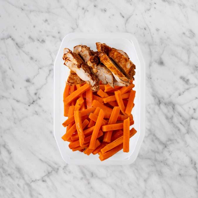 100g Chipotle Chicken Thigh 150g Honey Baked Carrots 50g Honey Baked Carrots