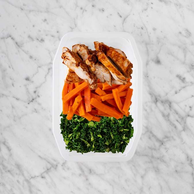 100g Chipotle Chicken Thigh 100g Honey Baked Carrots 250g Kale