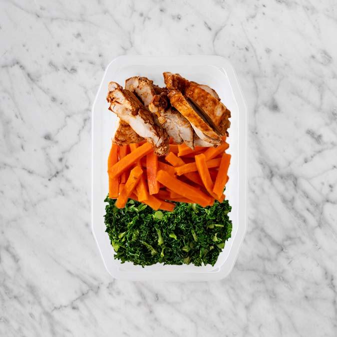 100g Chipotle Chicken Thigh 100g Honey Baked Carrots 50g Kale