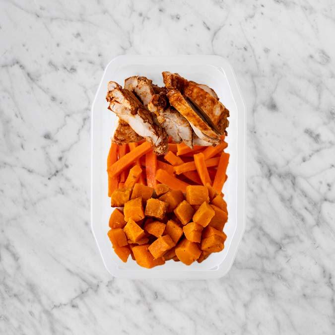 100g Chipotle Chicken Thigh 100g Honey Baked Carrots 100g Smokey Pumpkin