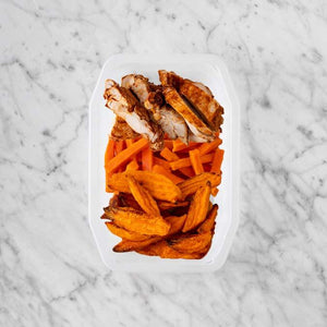 100g Chipotle Chicken Thigh 150g Honey Baked Carrots 100g Sweet Potato Fries