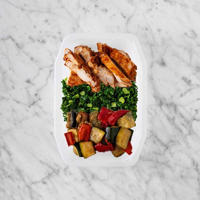 100g Chipotle Chicken Thigh 50g Kale 100g Char Veg
