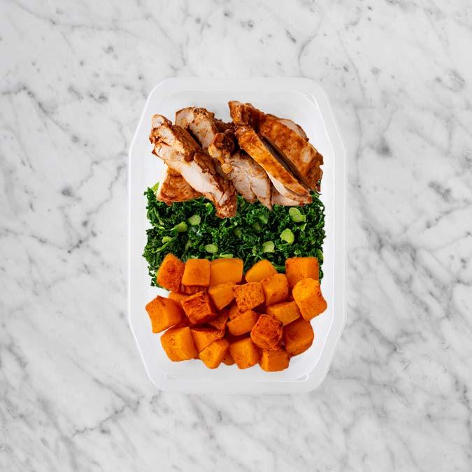 100g Chipotle Chicken Thigh 100g Kale 100g Rosemary Baked Sweet Potato
